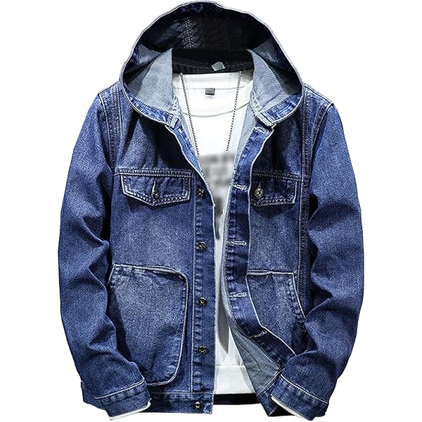 JEKE-DG Men's Distressed Denim Hoodie Jacket Long Sleeve Trucker